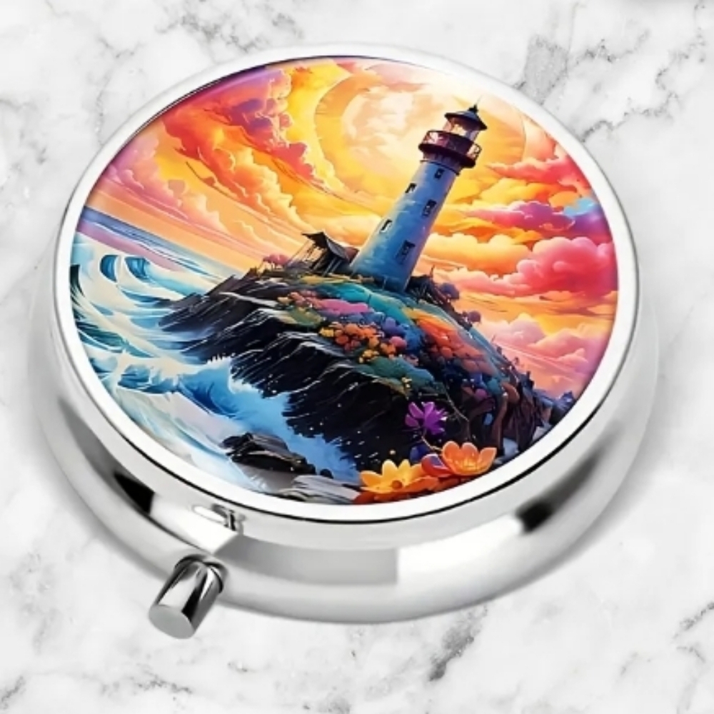 Colorful Lighthouse 3 Compartment Pill Box